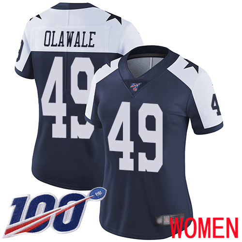 Women Dallas Cowboys Limited Navy Blue Jamize Olawale Alternate #49 100th Season Vapor Untouchable Throwback NFL Jersey